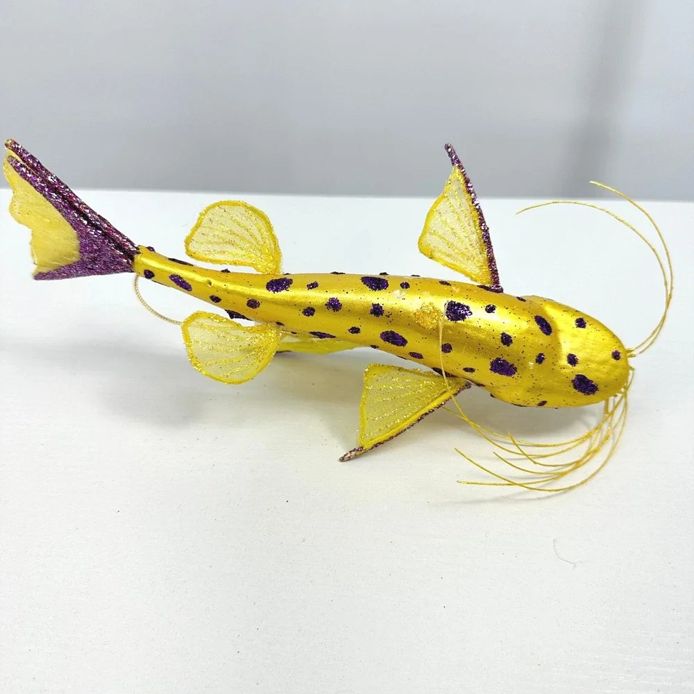 Catfish Ornament Glass Blown Glitter Whiskers‎ Hanging Whimsical Artsy Nautical